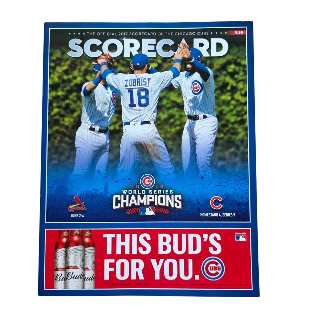 2017 Chicago Cubs Official Scorecard June 2-4 vs Cardinals Ben‎ Zobrist Cover